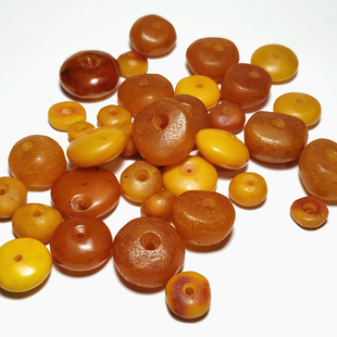 纯天然琥珀老蜜蜡饼子吊坠墩子藏扣散珠饰品件项链手串平安扣配件