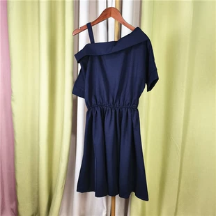 新款 LS流行显瘦连衣裙露肩气质港风夏季 品牌折扣女装 16208