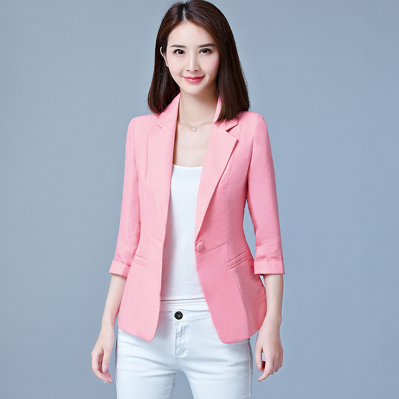 春夏新款小西装女外套短款中袖韩版修身气质百搭休闲女士西服外搭