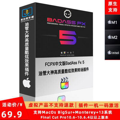 FCPX中文汉化版 油管大神高质量酷炫效果转场插件 BadAss Fx 5
