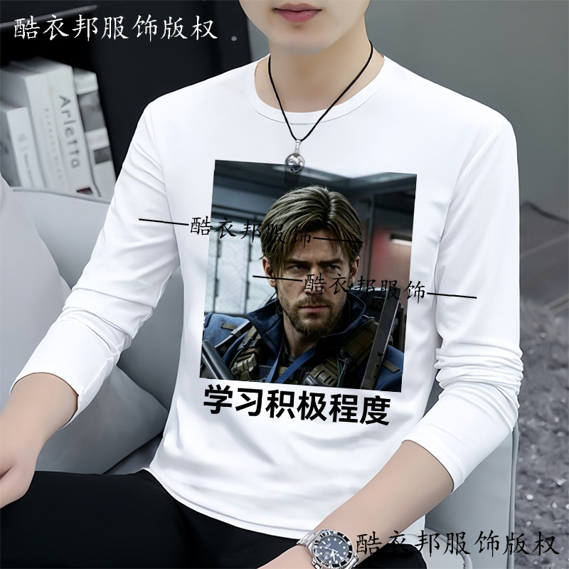 秋季新款二次元开学新人设表情包圆领长袖t恤衫学生装上衣衣服