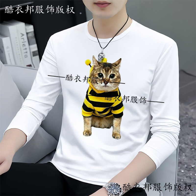 春秋新款眉姐姐可爱抽象海豹形状眉姐小猫咪长袖T恤男女学生上衣