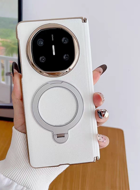 适用华为x6/x5/x3手机壳典藏版旋转支架中轴全包findn3/n5保护套防摔磁吸X Fold3Pro女素皮男