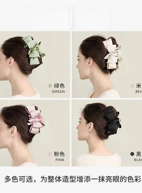 【新品】优雅缎面蝴蝶结甜美四色大抓夹发夹法式网红气质丝带发夹