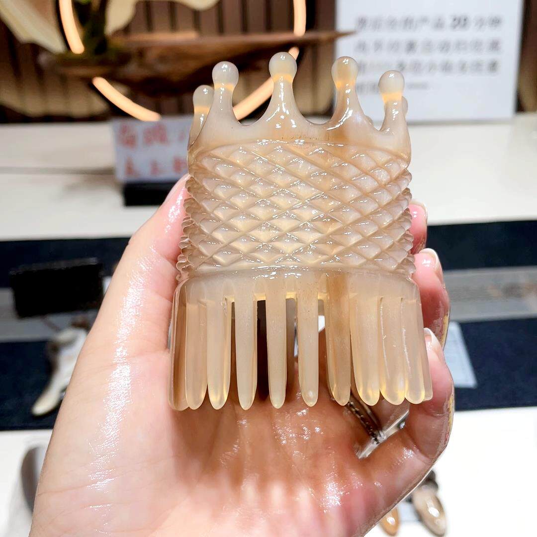 白水牛角梳五齿梳宽齿头皮按摩梳头部经络梳头疗梳刮痧梳洗头梳刷