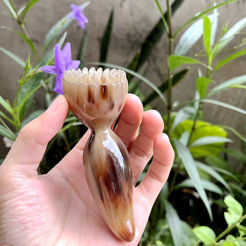 白水牛角拨筋棒刮痧板面部美容棒莲蓬眼部脸头部经络按摩棒刮脸板