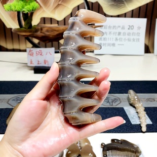 白水牛角梳头部经络梳子女士家用防静电加厚便携宽齿头疗梳按摩梳