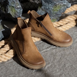 新款真皮厚底防寒皮鞋男士软底软皮加绒保暖高帮鞋透气舒适马丁靴