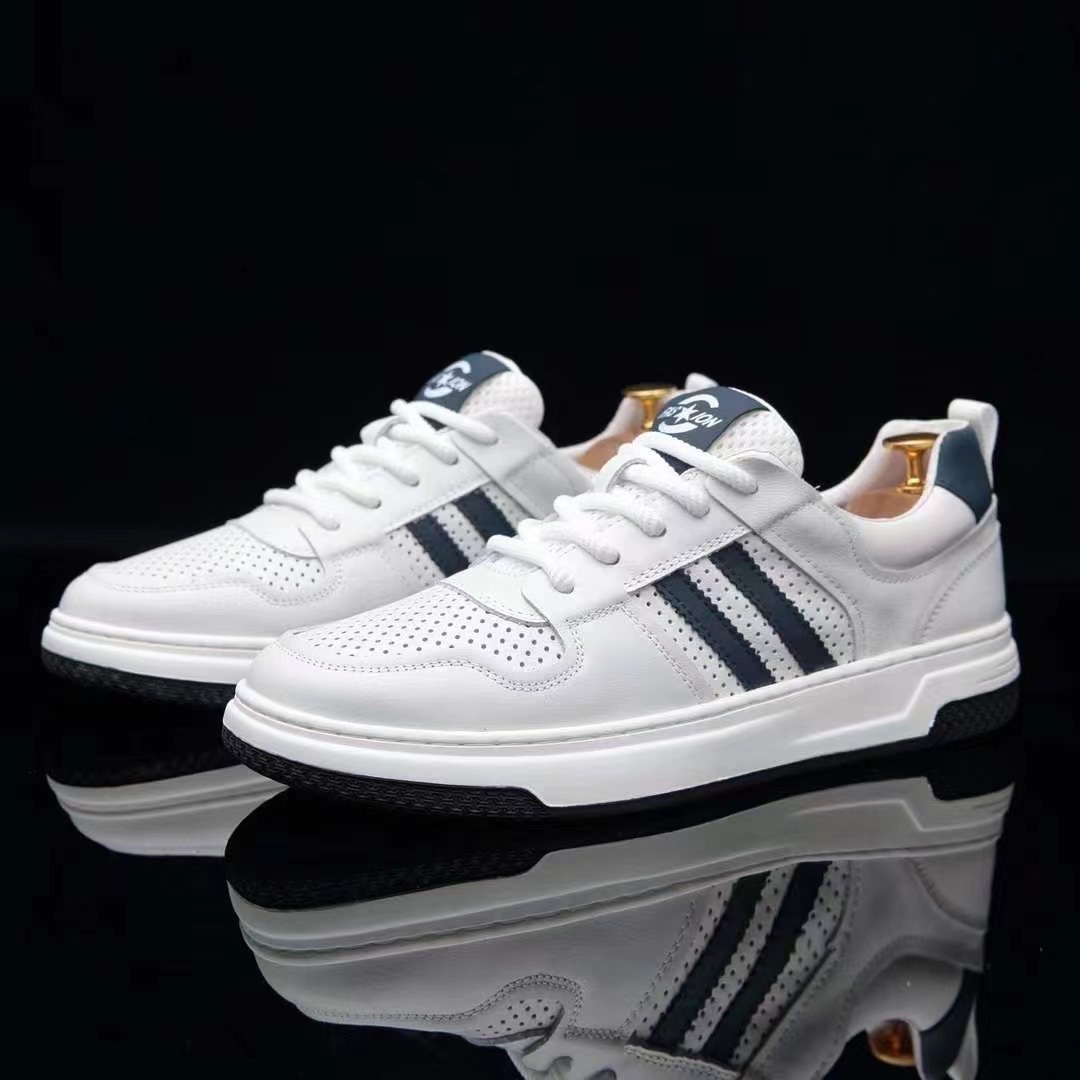 2025新款真皮男鞋百搭休闲低帮镂空板鞋小白鞋舒适透气运动休闲鞋