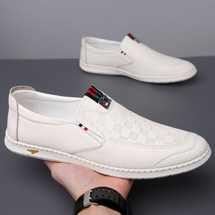 2026春季新款男鞋男士真皮休闲鞋英伦浅色皮鞋百搭潮流软底鞋子