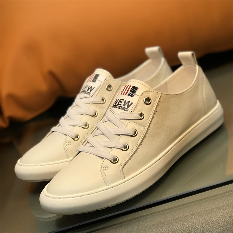 夏季透气真皮小白鞋男舒适一脚蹬