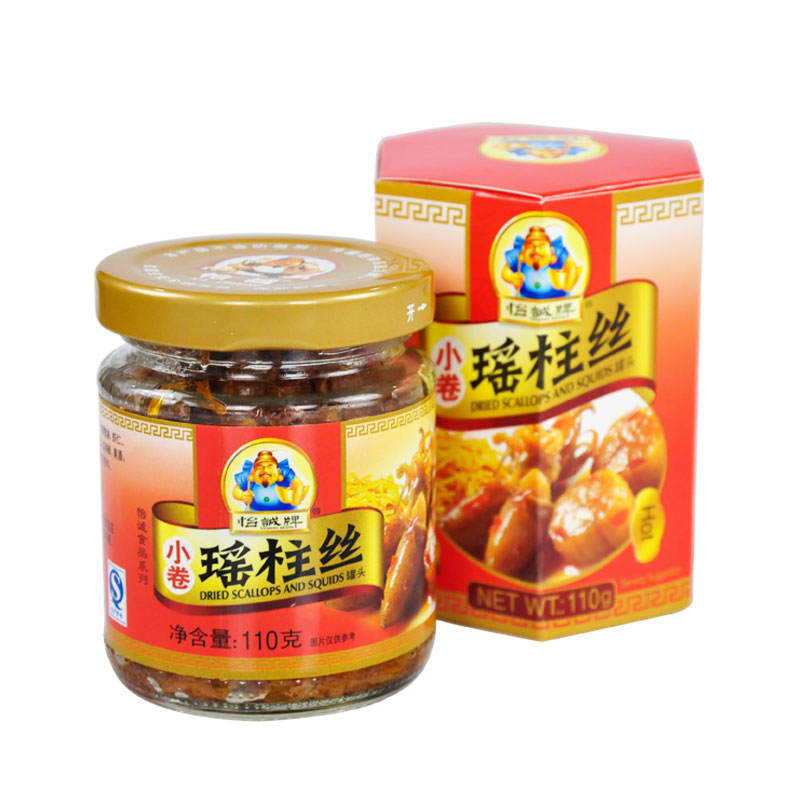 Yicheng brand small roll dried scallops dried scallops dried scallops canned seafood scallop meat and small squid 110g spicy