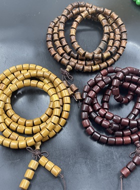 老玉匠 108颗红酸枝木筒珠佛珠念珠毛衣链 鸡翅木竹节项链