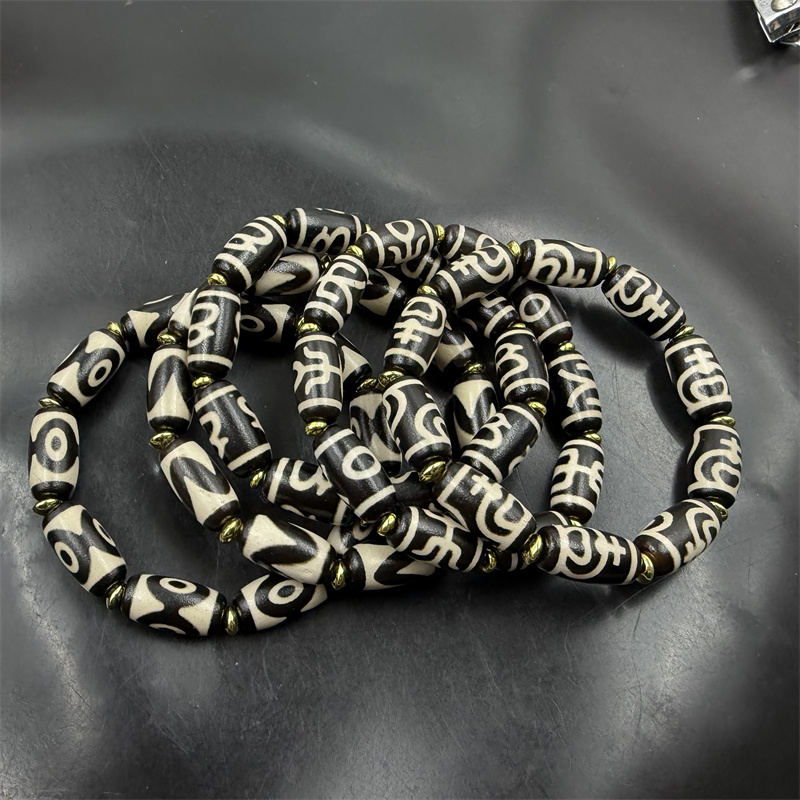 华夏美玉 复古做旧天珠玛瑙手链 财神 虎牙老玛瑙手串 宝瓶 三眼