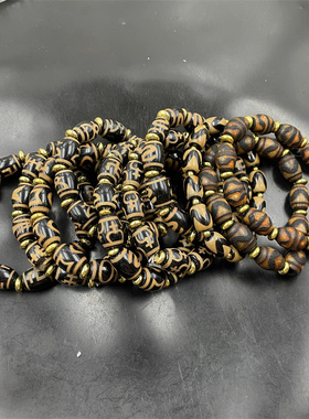 华夏美玉 复古做旧牙黄色天珠玛瑙米珠手链 老玛瑙手串 特价