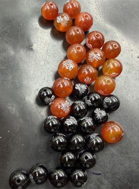华夏美玉 DIY饰品配件红玛瑙佛字莲花圆珠散珠 黑色玛瑙珠子