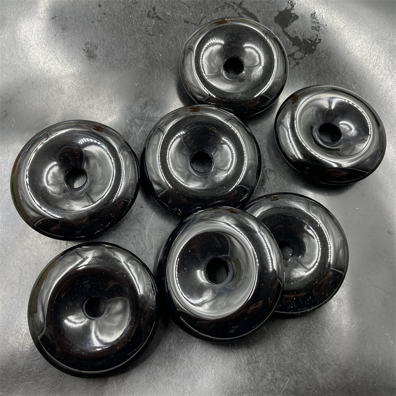 华夏美玉 5厘米大号黑玛瑙平安扣吊坠 黑色玉石挂件 玉坠