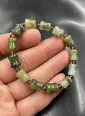 华夏美玉 天然正品绿色金丝玉竹节手链 节节高手串 特价