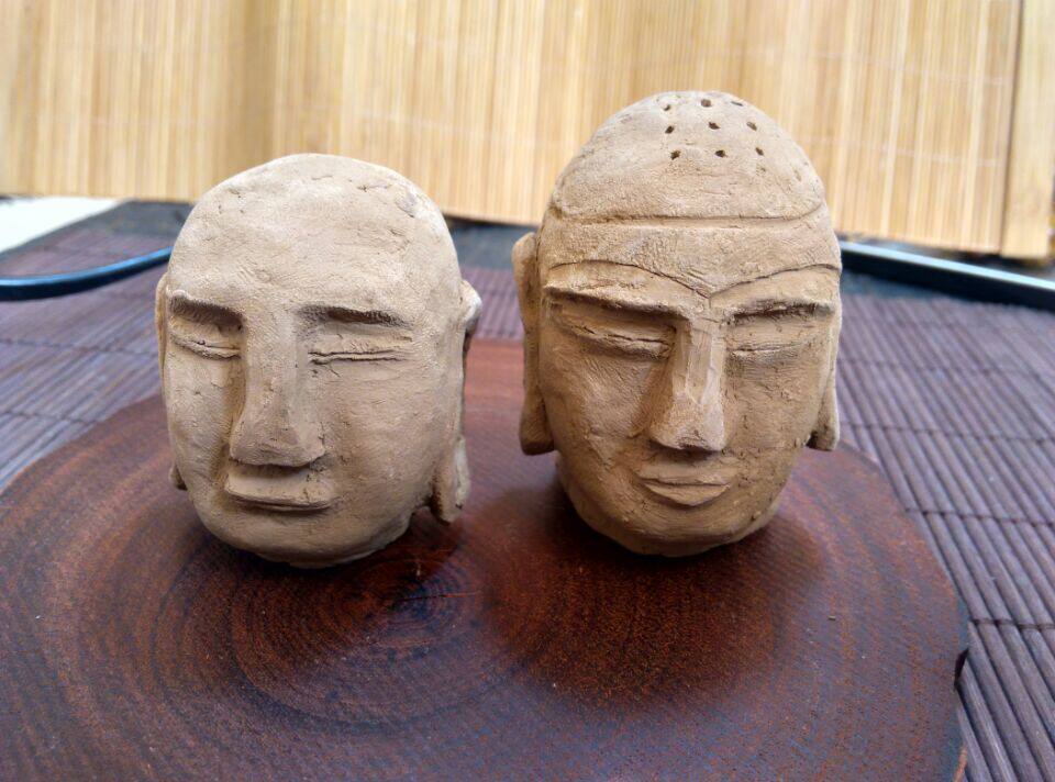 天然泥塑佛头佛像纯手工制作传统手工艺 家居会所禅室摆件红胶泥