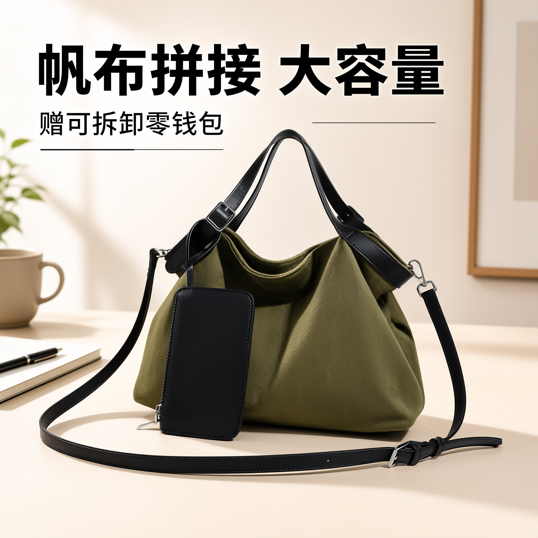 玛驰帆布拼接大容量子母包