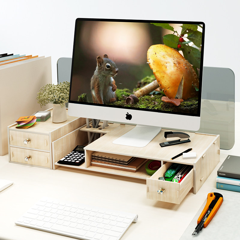 护颈电脑显示器增高架屏底座桌面置物架电脑架办公桌收纳盒抽屉式