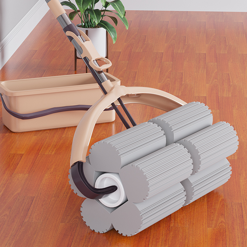 免手洗挤水神器胶棉拖把