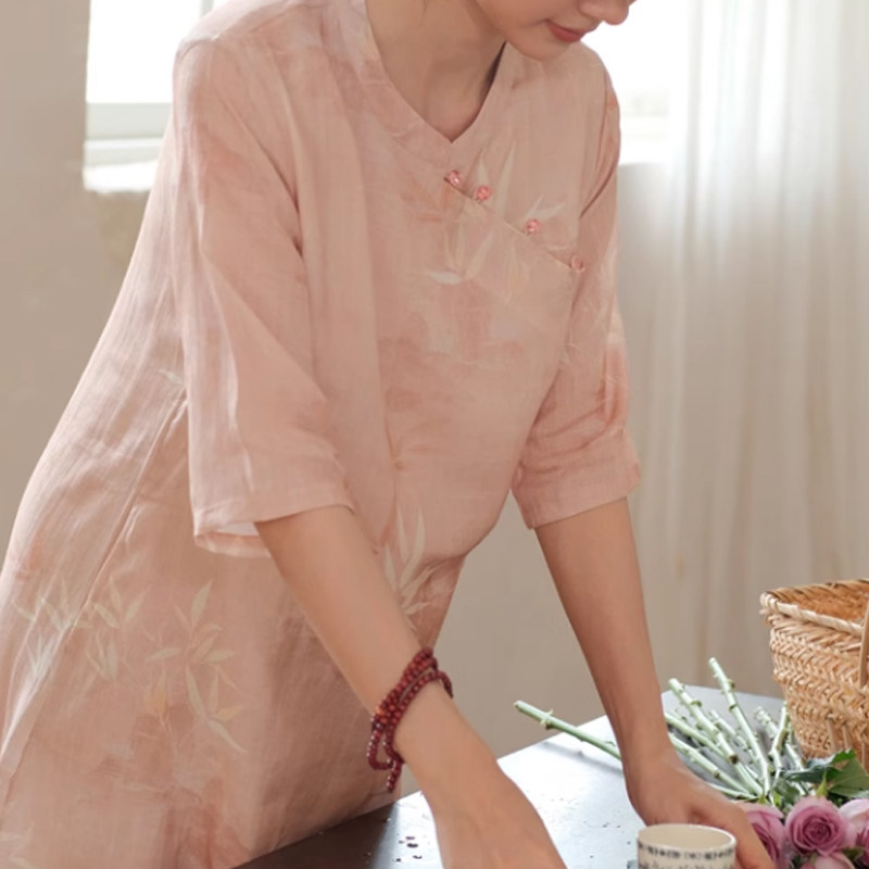 休闲大码女装低领旗袍连衣裙胖MM夏200斤薄棉质透气显瘦旅游度假