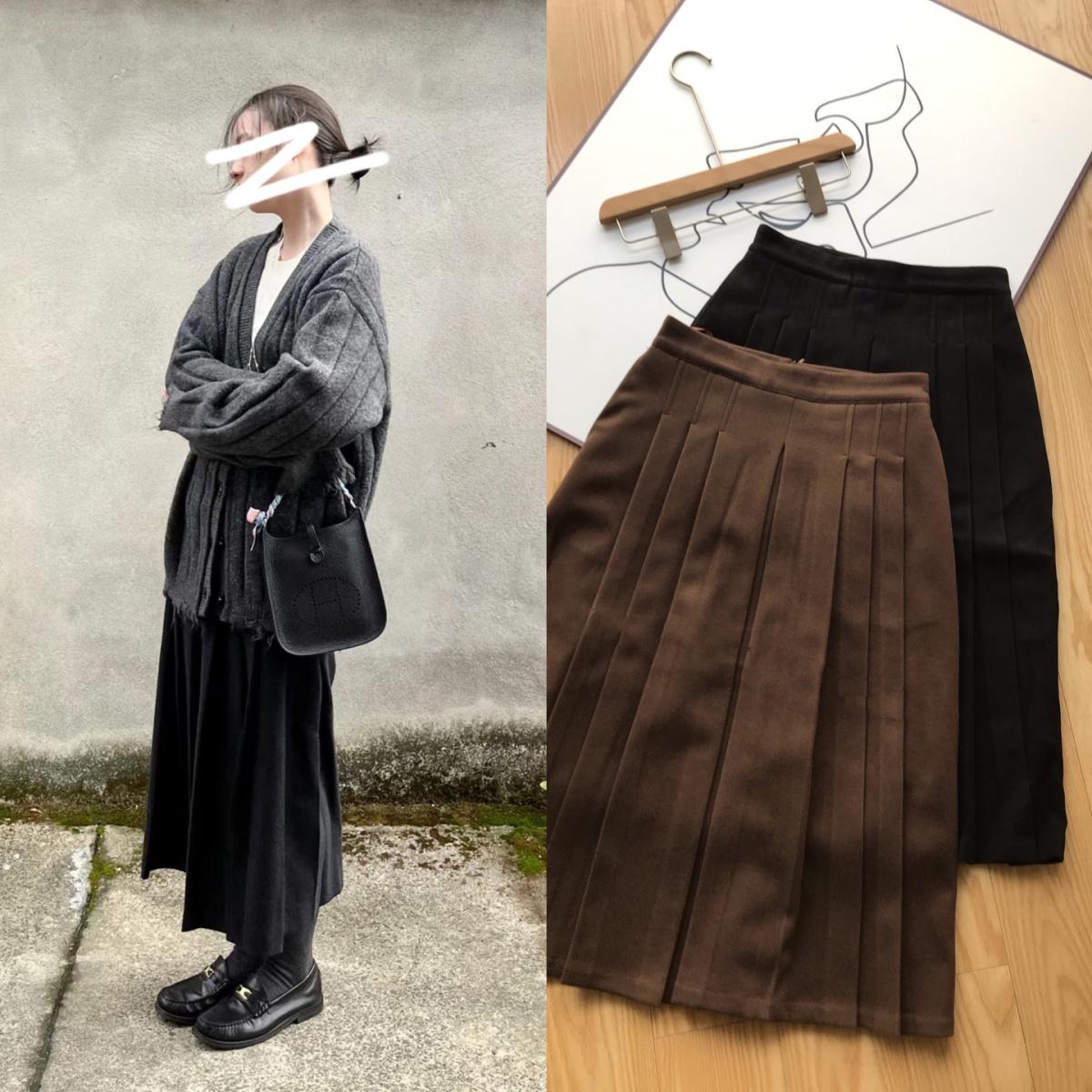 经典系列~！ 磨毛感呢子面料  a字百褶高腰半身裙通勤秋冬女