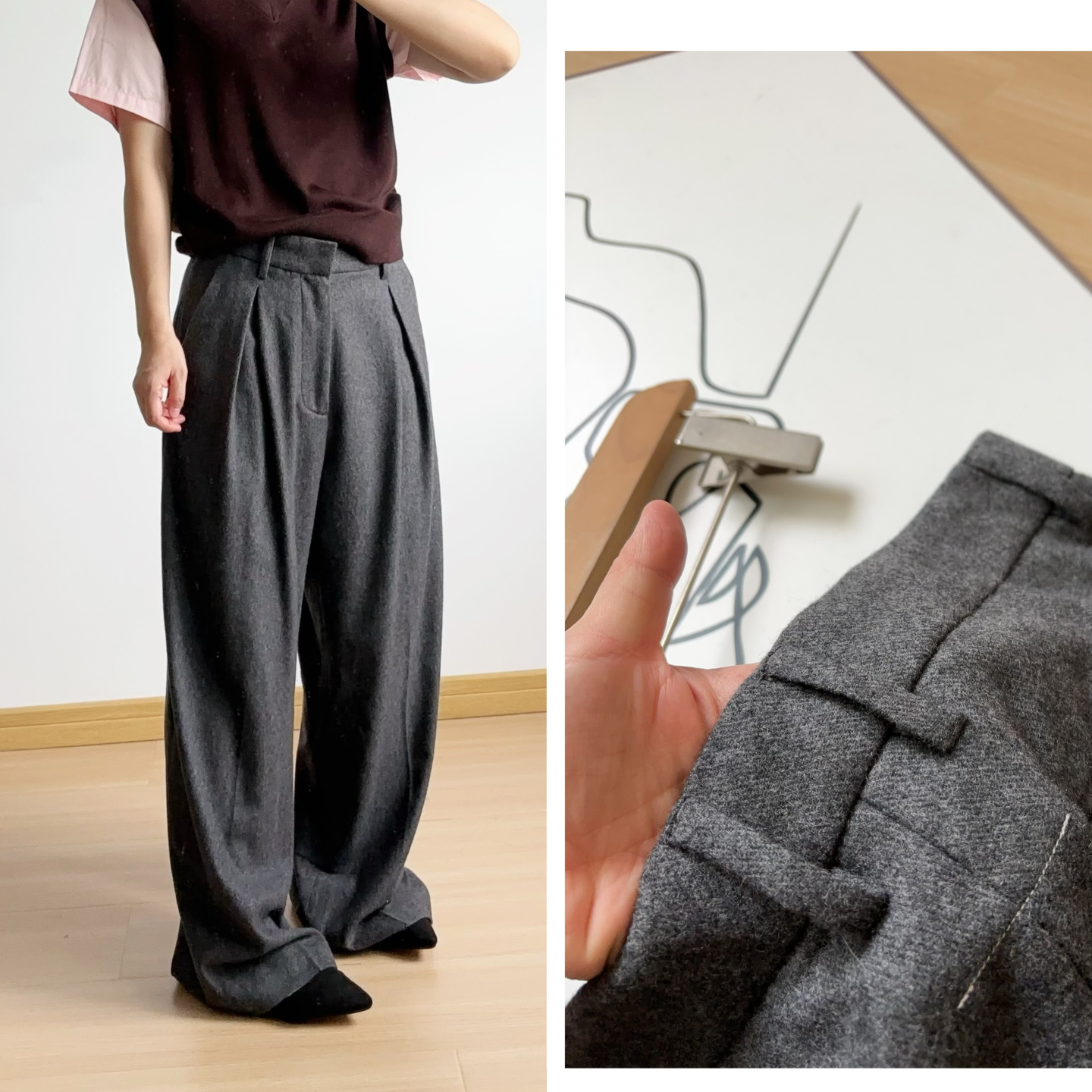 法奢M6~ 100%绵羊毛  直筒阔腿羊毛呢通勤休闲拖地西装裤秋冬女