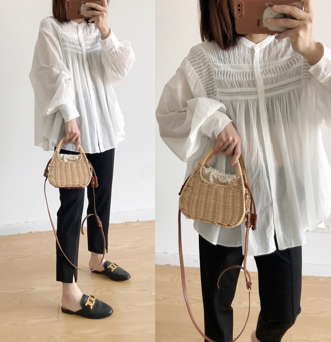 法系IS~重工压褶白色仙女衬衫