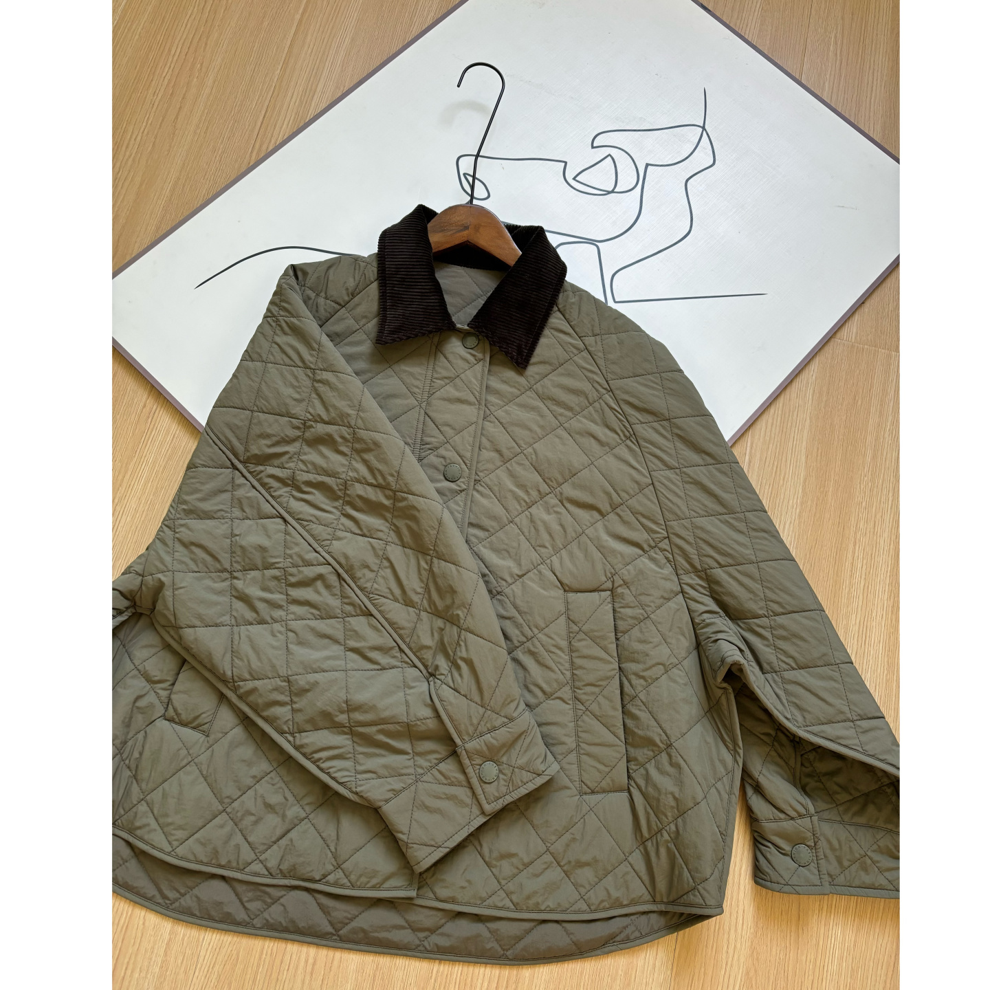 M周末系列~  简约绗缝菱格  灯芯绒翻领宽松廓形外套棉服秋冬女