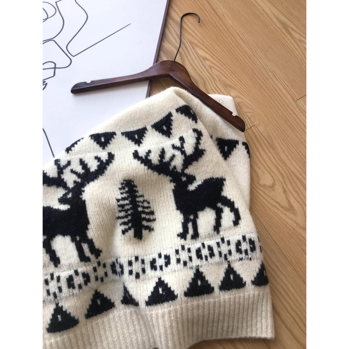 奢ed~ 北欧圣诞麋鹿图案   费尔岛系圆领套头厚实羊毛毛衣女