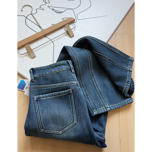 立体剪裁高腰阔腿显瘦镰刀牛仔裤 超正 加绒加厚 冬款 女 弯刀