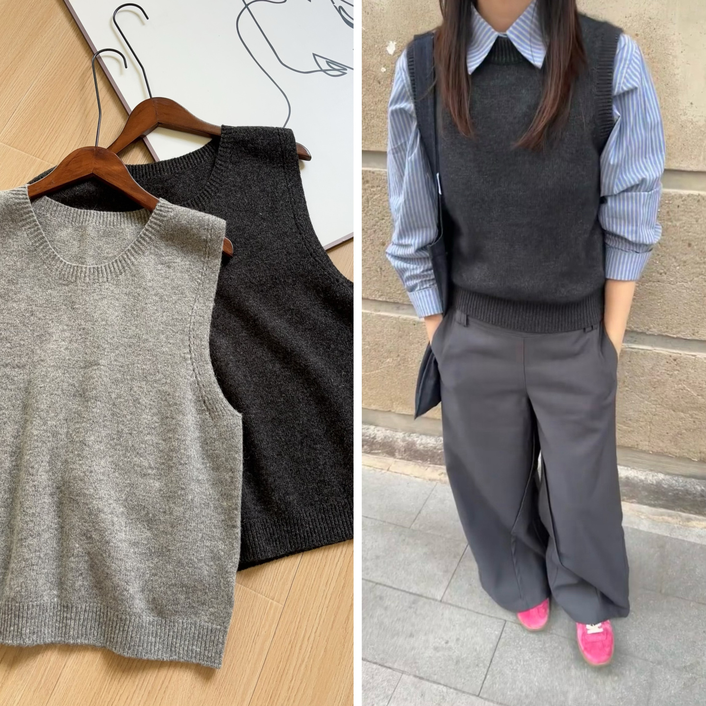 衬衣CP~！软糯绵羊毛  圆领无袖叠穿针织背心马甲女