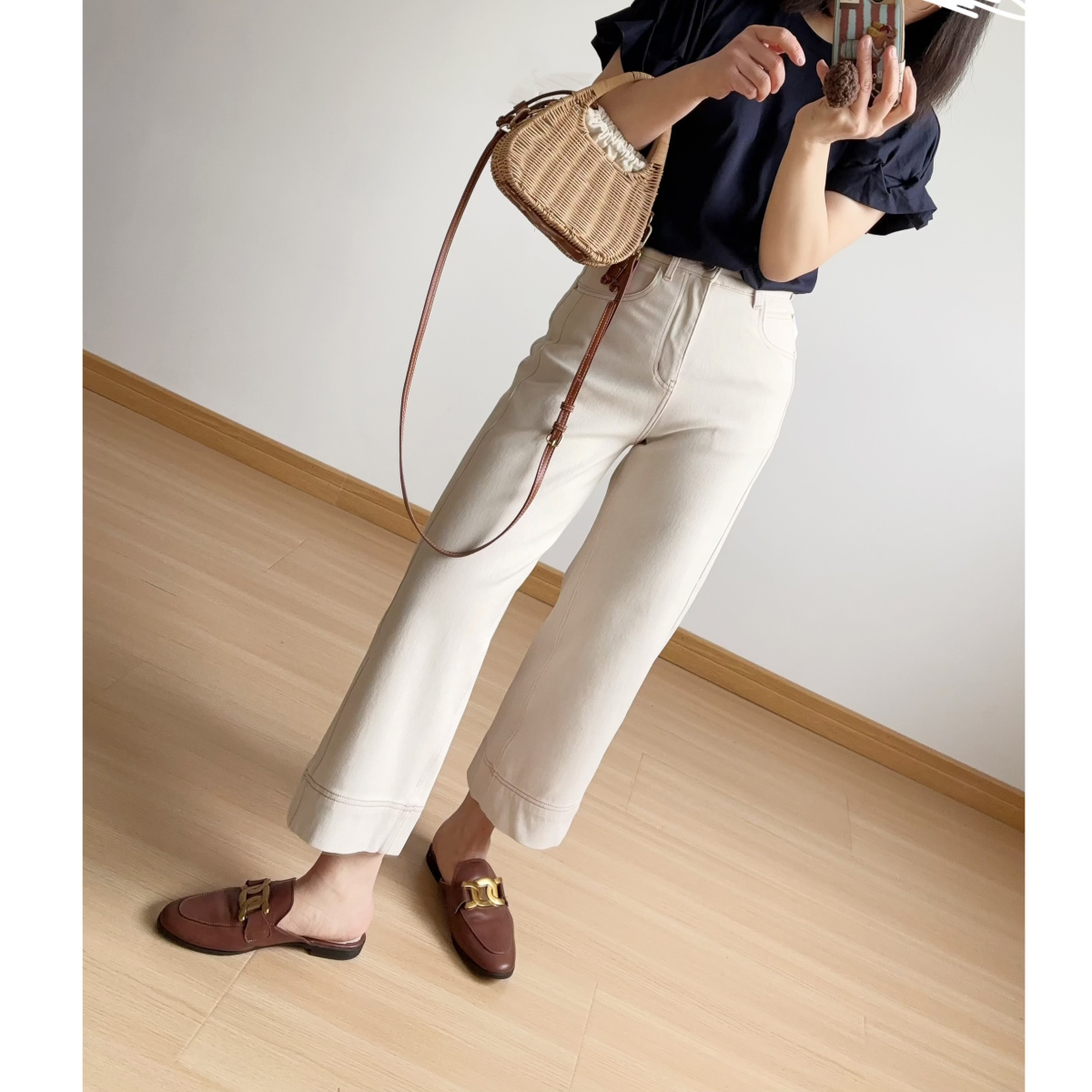 推~！! 极好穿  法棍直筒  四面微弹高腰宽边脚口八九分牛仔裤女