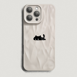 委屈小猫iPhone16手机壳苹果15promax新款14plus网红褶皱纹13简约潮流12原创卡通11全包xr防摔x软壳8plus适用
