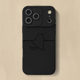线条小猫iPhone16手机壳苹果17Promax套15简约14Pro小众13简笔画12可爱x创意xr情侣xsmax全包8plus适用7p男11