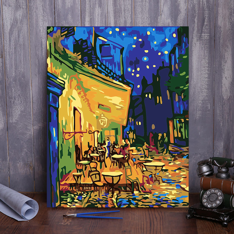 diy数字油画填色手绘梵高咖啡屋