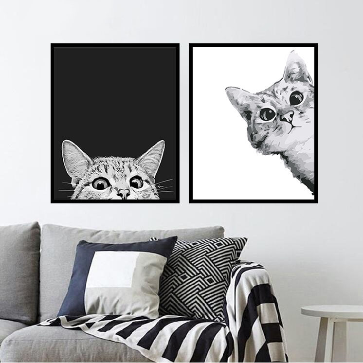 新款数字油画小猫diy小动物宠物可爱猫咪创意油彩画装饰画躲猫猫