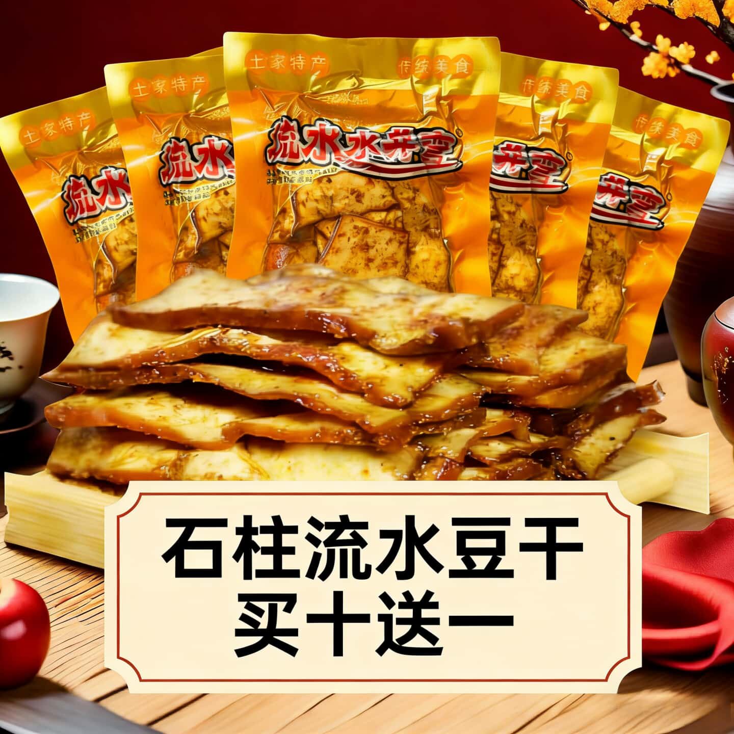 流水豆腐干重庆石柱特产麻辣味美味小吃零食豆干开袋即食80克*5袋
