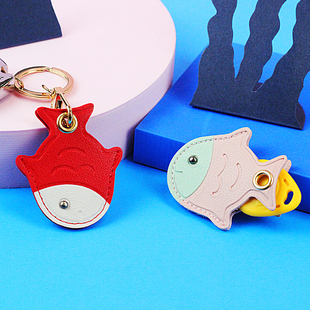 萌哒小鱼水滴门禁卡保护套皮制可爱钥匙扣创意实用挂件小mini卡套