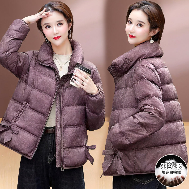 通勤风立领短款羽绒服女2025冬季新款时尚气质紫色修身保暖外套潮