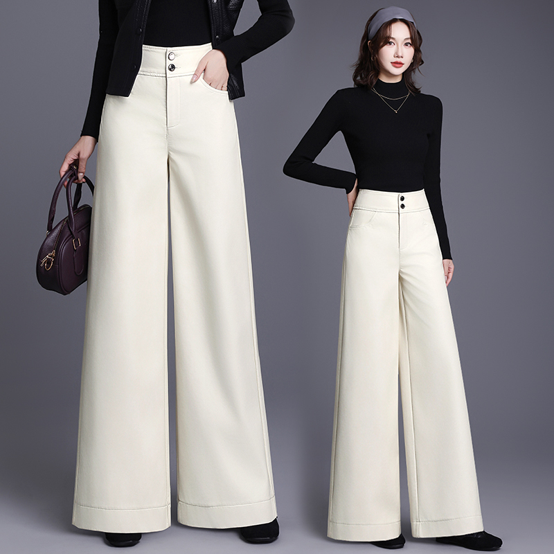 2025新款秋冬款时尚气质休闲皮裤女高腰显瘦加绒加厚宽松阔腿皮裤