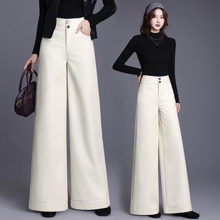 女高腰显瘦加绒加厚宽松阔腿皮裤 2025新款 气质休闲皮裤 时尚 秋冬款