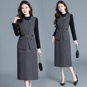 收腰显瘦气质成熟优雅套装 通勤风灰色两件套连衣裙女春季 新款 裙潮