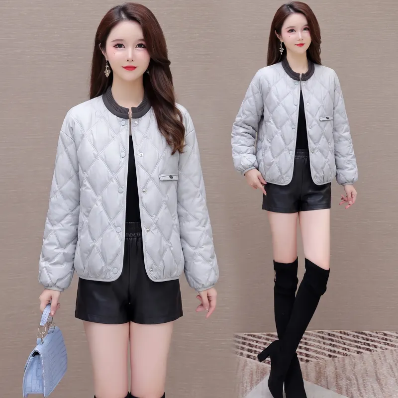 韩版菱格纹短款羽绒服女2026冬季新款修身显瘦轻薄保暖百搭外套潮