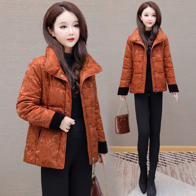 新中式风修身棉服女2026冬季新款加厚保暖橘红色显瘦减龄时尚棉衣