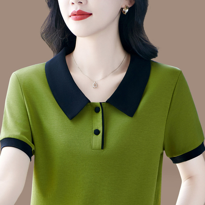 高级感t恤女夏季妈妈短袖气质减龄小衫显瘦娃娃领休闲上衣翻领潮