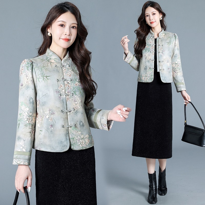 新中式改良旗袍式两件套连衣裙女2025秋冬新款夹棉外套打底裙套装