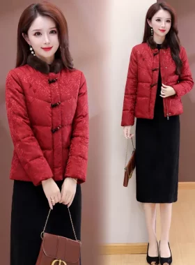 新中式国风盘扣羽绒服女2026冬季新款修身显瘦红色保暖外套减龄潮
